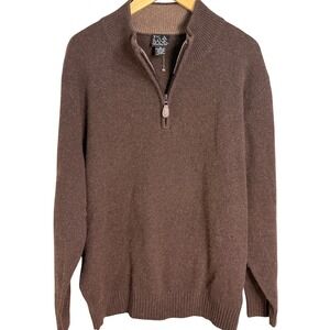 Jos A Bank Mens XL Brown Lambswool Blend Quarter Zip Mock Neck Sweater Pullover